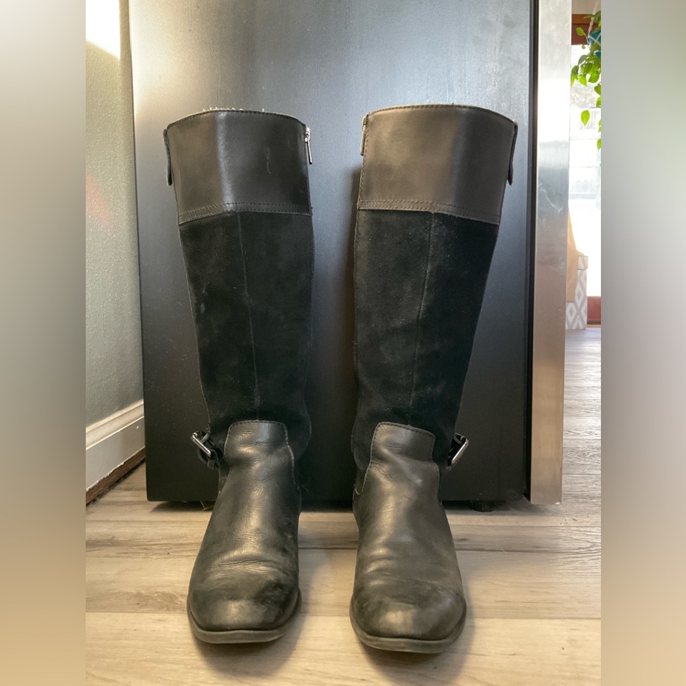 Anne Klein Women’s Black Knee-High Leather & Suede Boots